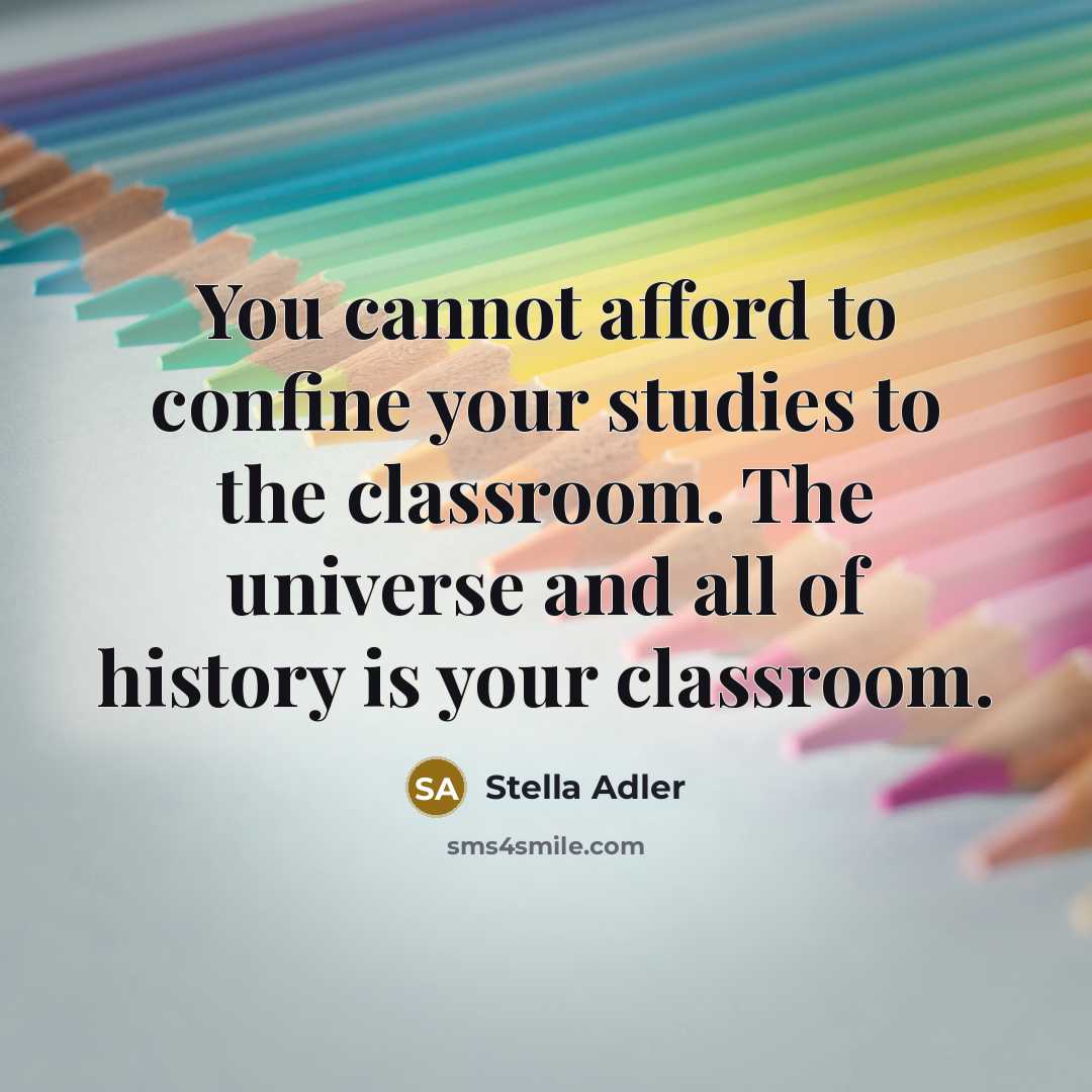 “You cannot afford to confine your studies to the classroom. The universe and all of history is your classroom.” quote by Stella Adler