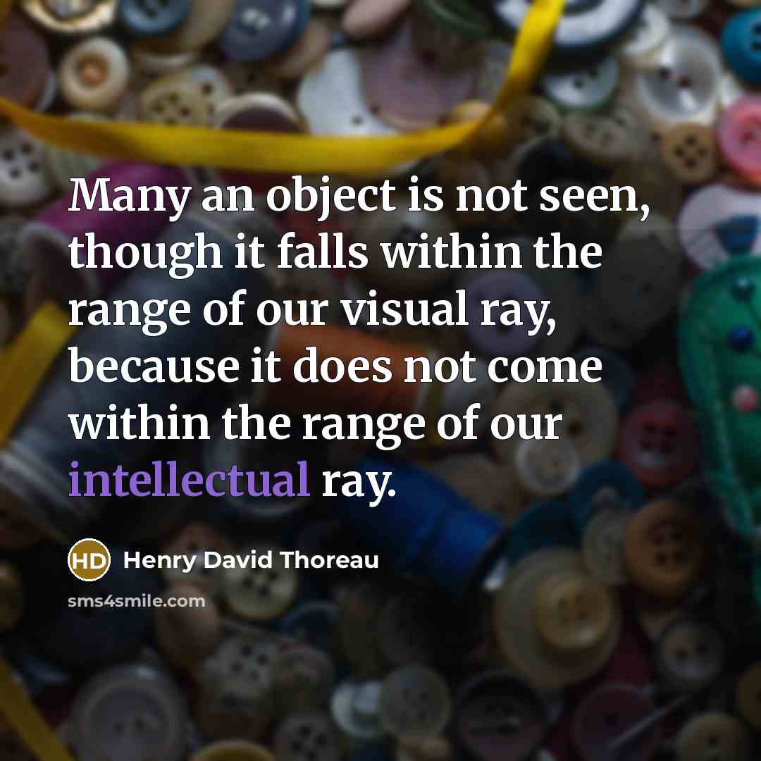 “Many an object is not seen, though it falls within the range of our visual ray, because it does not come within the range of our intellectual ray.” quote by Henry David Thoreau