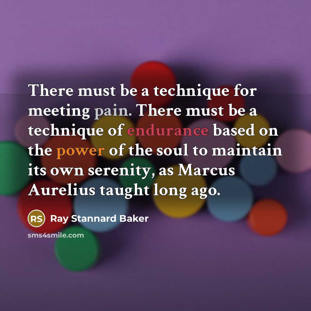 “There must be a technique for meeting pain. There must be a technique of endurance based on the power of the soul to maintain its own serenity, as Marcus Aurelius taught long ago.” quote by Ray Stannard Baker