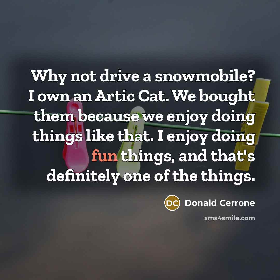 “Why not drive a snowmobile? I own an Artic Cat. We bought them because we enjoy doing things like that. I enjoy doing fun things, and that's definitely one of the things.” quote by Donald Cerrone