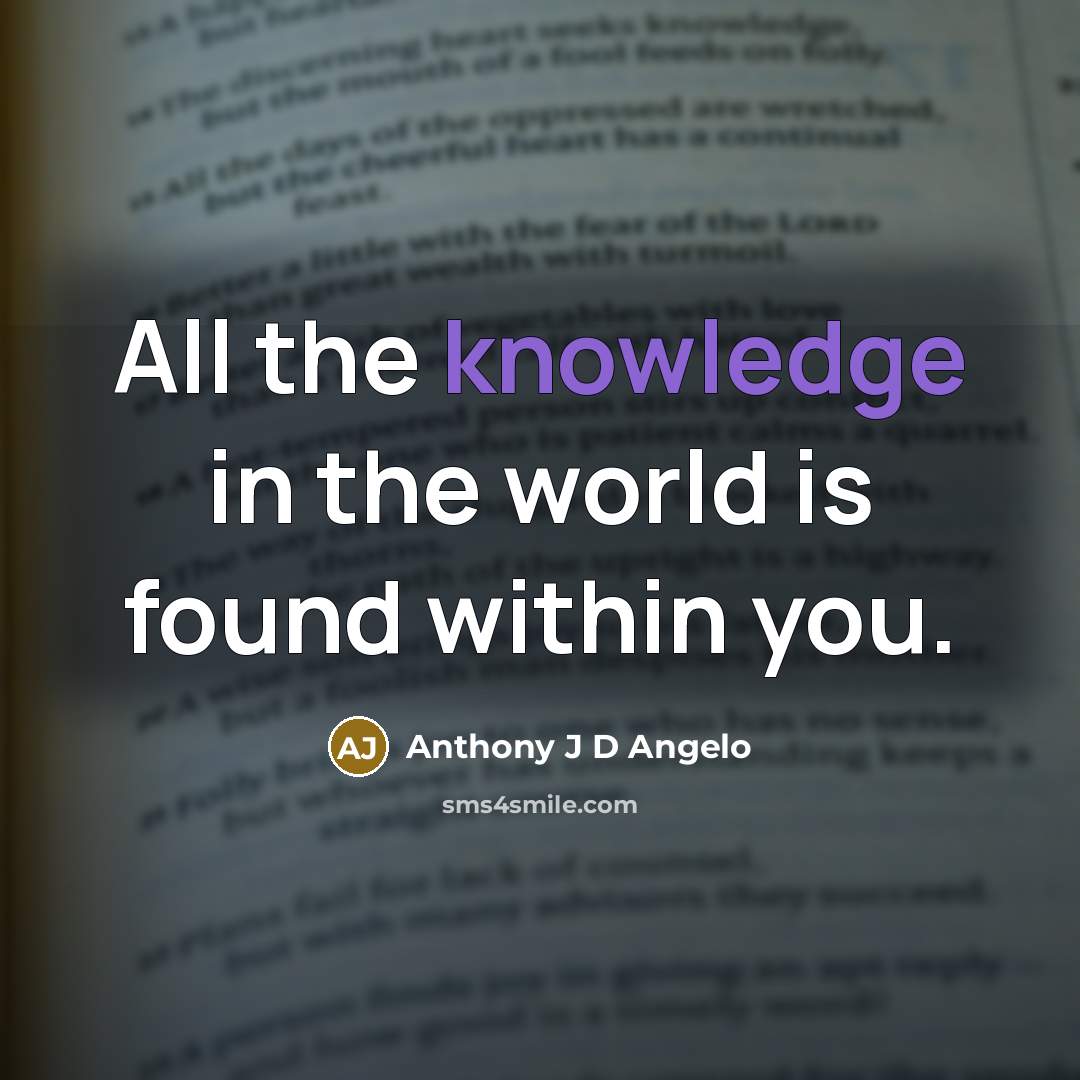 “All the knowledge in the world is found within you.” quote by Anthony J D Angelo