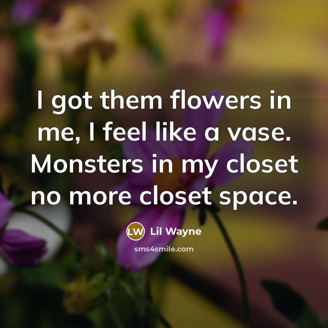 “I got them flowers in me, I feel like a vase. Monsters in my closet no more closet space.” quote by Lil Wayne