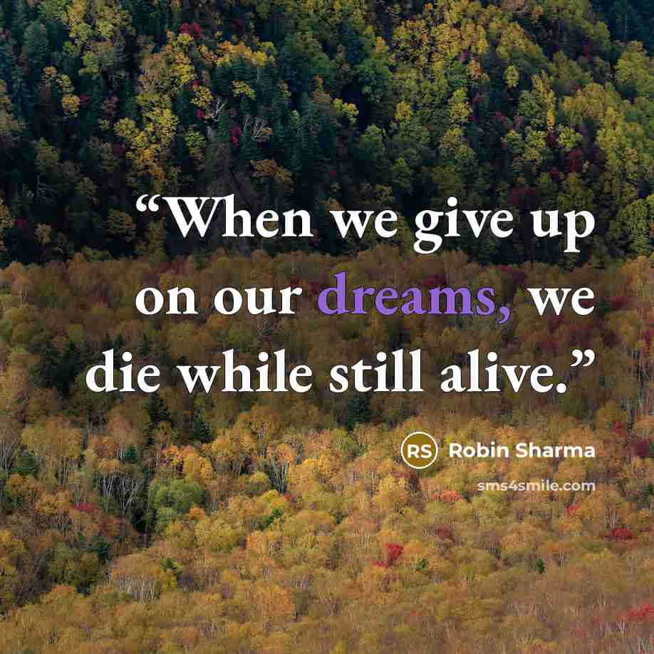 “When we give up on our dreams, we die while still alive.” quote by Robin Sharma