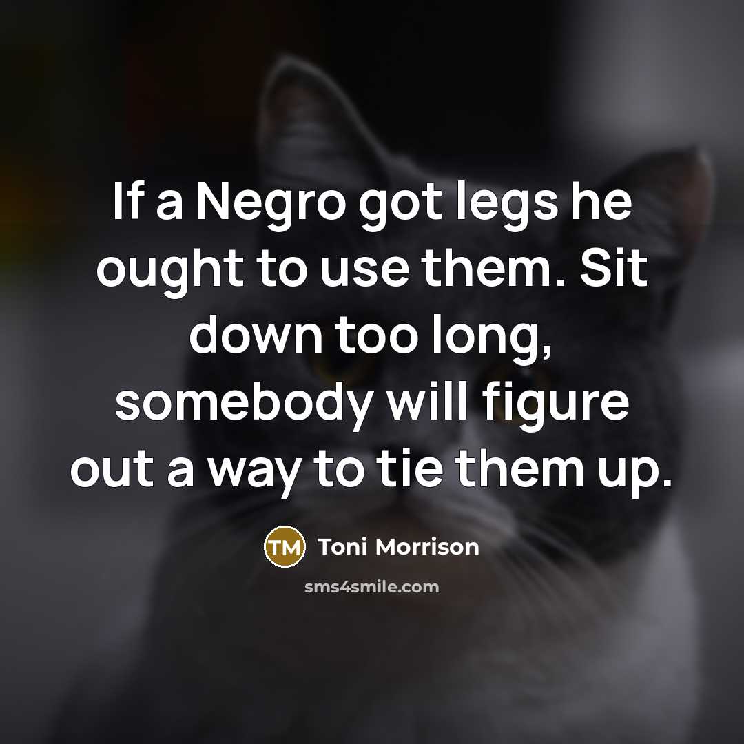 “If a Negro got legs he ought to use them. Sit down too long, somebody will figure out a way to tie them up.” quote by Toni Morrison