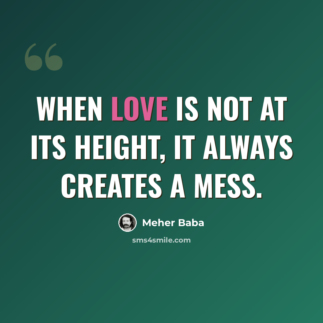 “When love is not at its height, it always creates a mess.” quote by Meher Baba