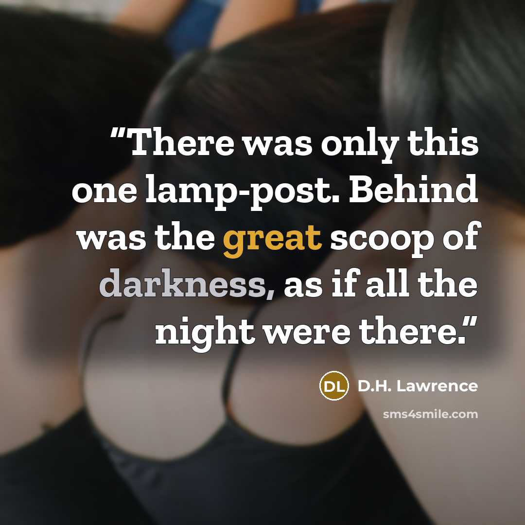 “There was only this one lamp-post. Behind was the great scoop of darkness, as if all the night were there.” quote by D.H. Lawrence
