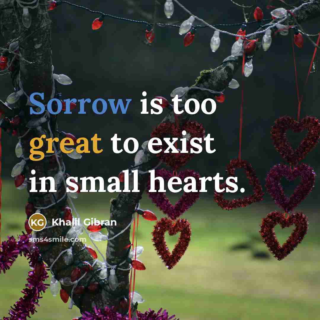 “Sorrow is too great to exist in small hearts.” quote by Khalil Gibran