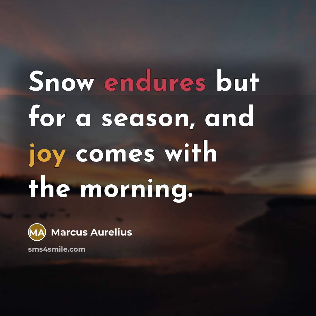 “Snow endures but for a season, and joy comes with the morning.” quote by Marcus Aurelius