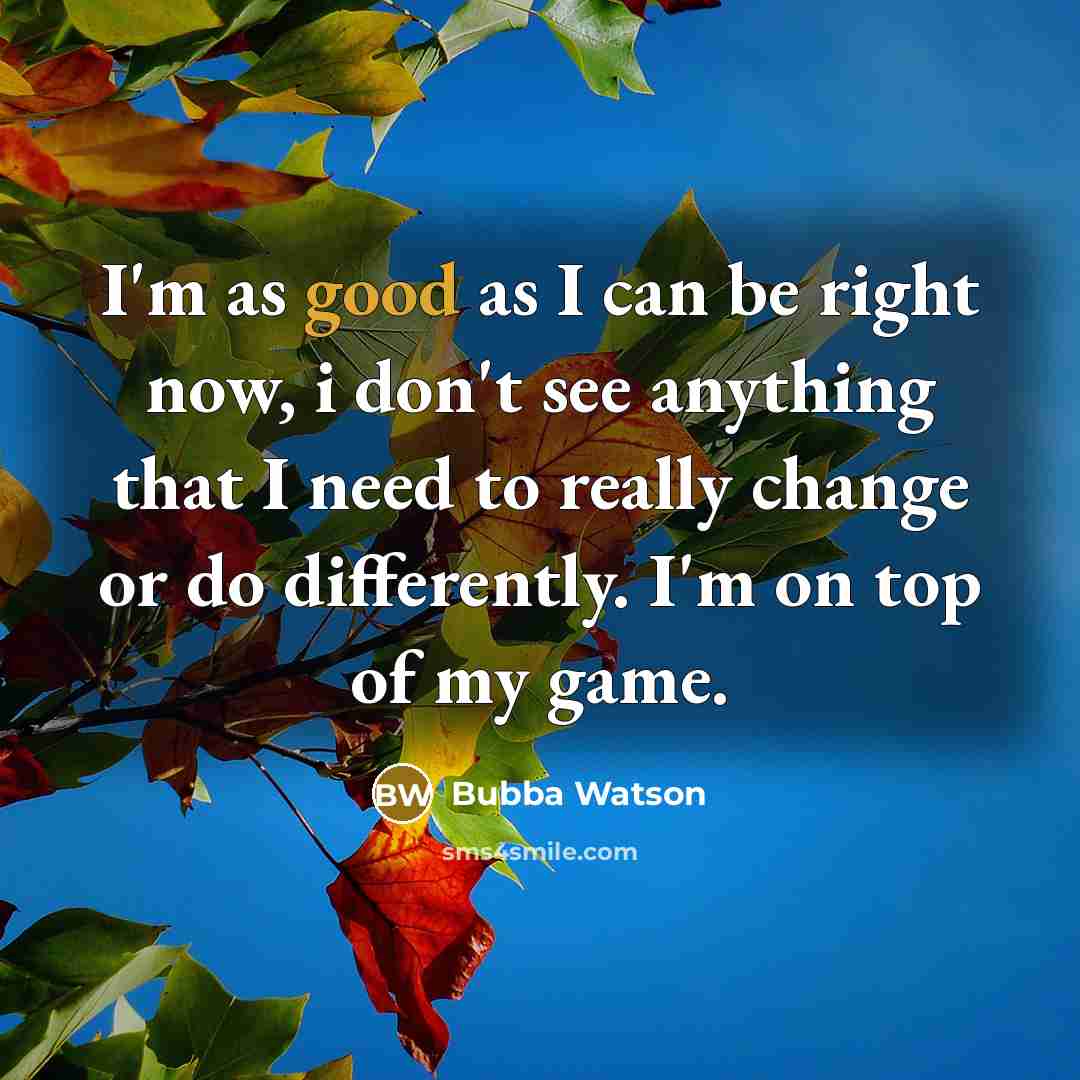 “I'm as good as I can be right now, i don't see anything that I need to really change or do differently. I'm on top of my game.” quote by Bubba Watson