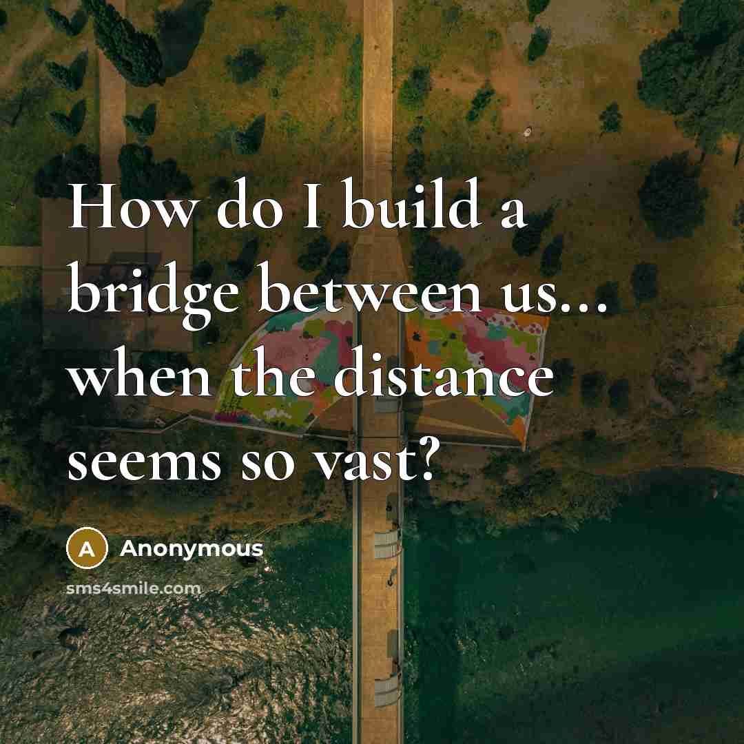 “How do I build a bridge between us... when the distance seems so vast?” quote by Anonymous