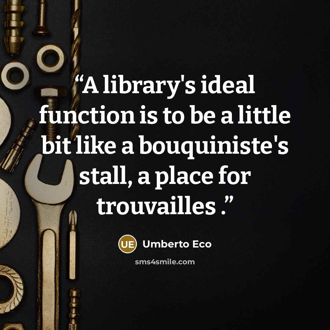 “A library's ideal function is to be a little bit like a bouquiniste's stall, a place for trouvailles .” quote by Umberto Eco