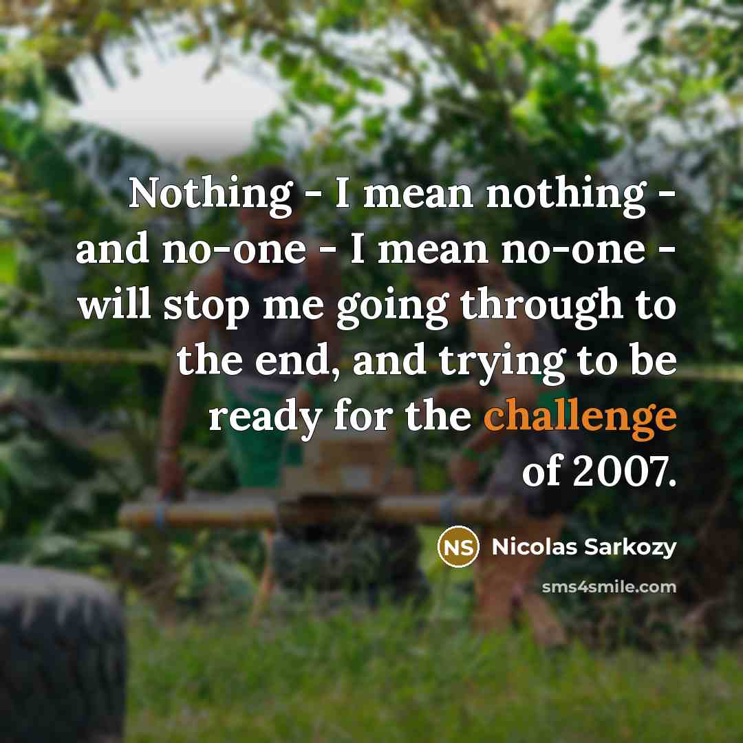 “Nothing - I mean nothing - and no-one - I mean no-one - will stop me going through to the end, and trying to be ready for the challenge of 2007.” quote by Nicolas Sarkozy