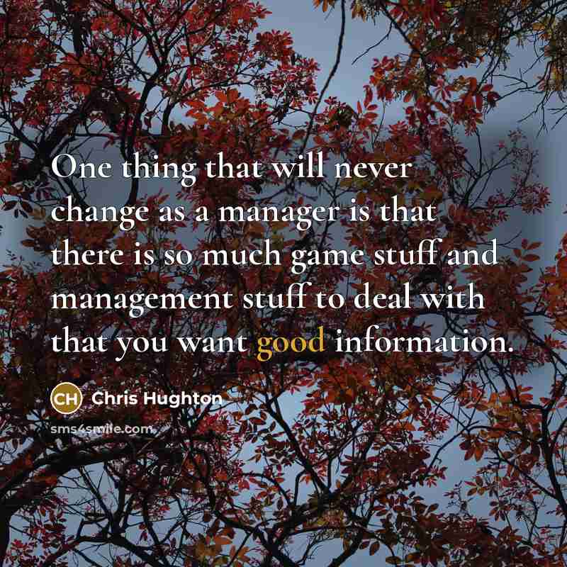“One thing that will never change as a manager is that there is so much game stuff and management stuff to deal with that you want good information.” quote by Chris Hughton