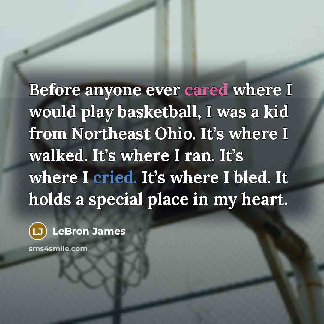 “Before anyone ever cared where I would play basketball, I was a kid from Northeast Ohio. It’s where I walked. It’s where I ran. It’s where I cried. It’s where I bled. It holds a special place in my heart.” quote by LeBron James