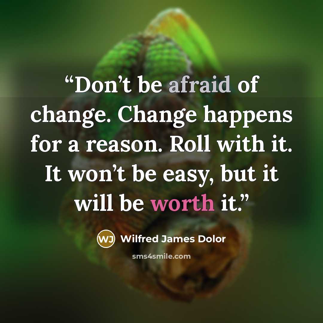 “Don’t be afraid of change. Change happens for a reason. Roll with it. It won’t be easy, but it will be worth it.” quote by Wilfred James Dolor