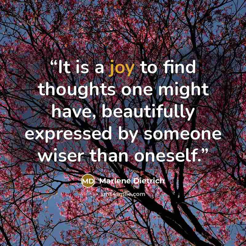 “It is a joy to find thoughts one might have, beautifully expressed by someone wiser than oneself.” quote by Marlene Dietrich