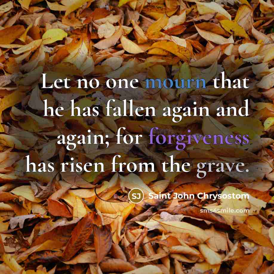 “Let no one mourn that he has fallen again and again; for forgiveness has risen from the grave.” quote by Saint John Chrysostom