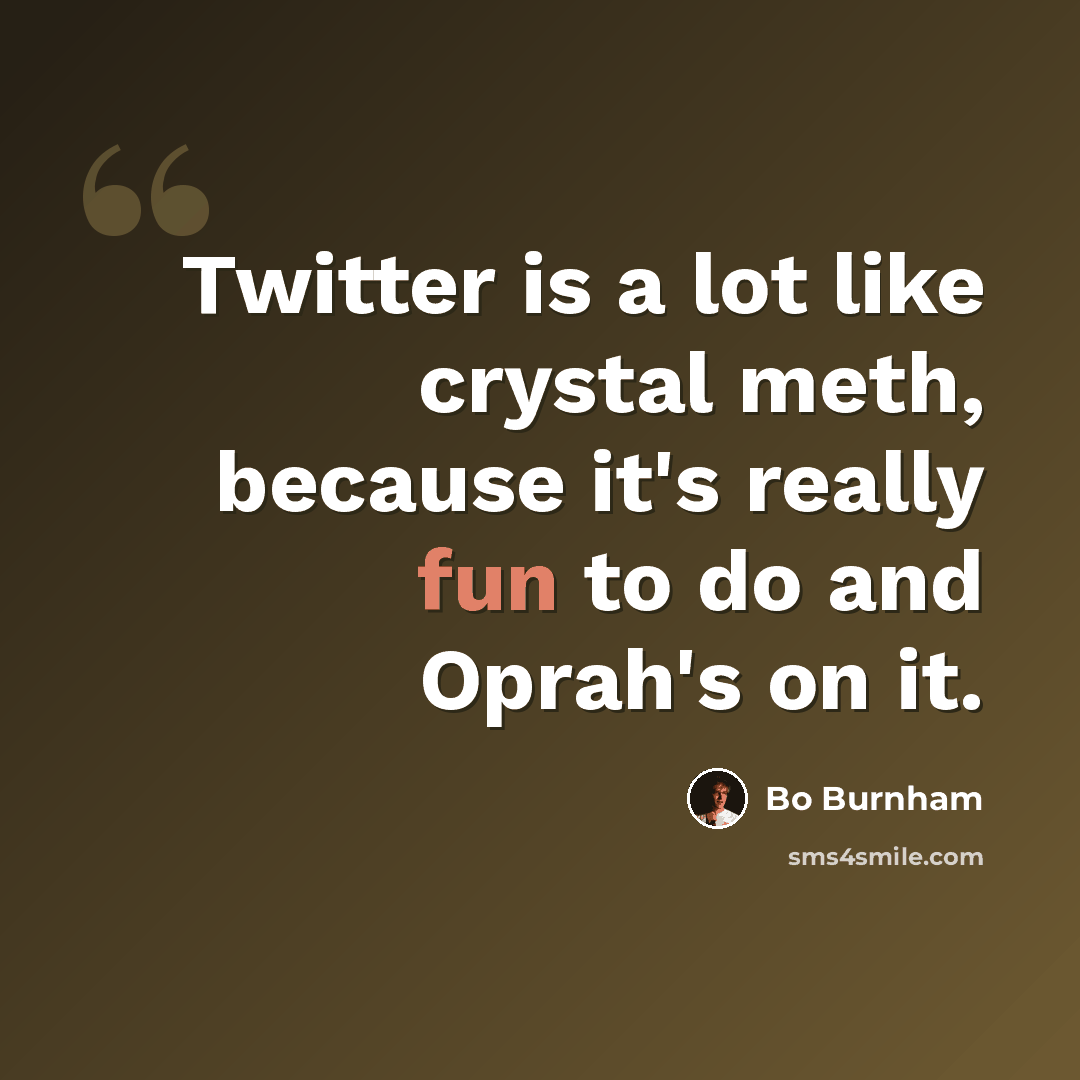 “Twitter is a lot like crystal meth, because it's really fun to do and Oprah's on it.” quote by Bo Burnham