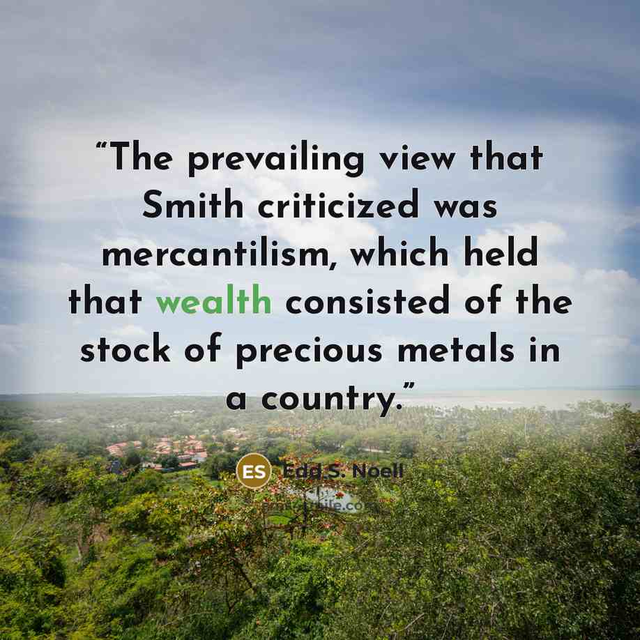 “The prevailing view that Smith criticized was mercantilism, which held that wealth consisted of the stock of precious metals in a country.” quote by Edd S. Noell