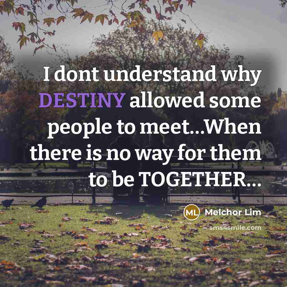 “I dont understand why DESTINY allowed some people to meet…When there is no way for them to be TOGETHER…” quote by Melchor Lim