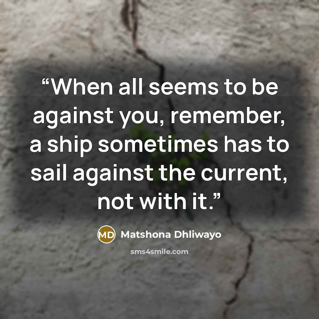 “When all seems to be against you, remember, a ship sometimes has to sail against the current, not with it.” quote by Matshona Dhliwayo