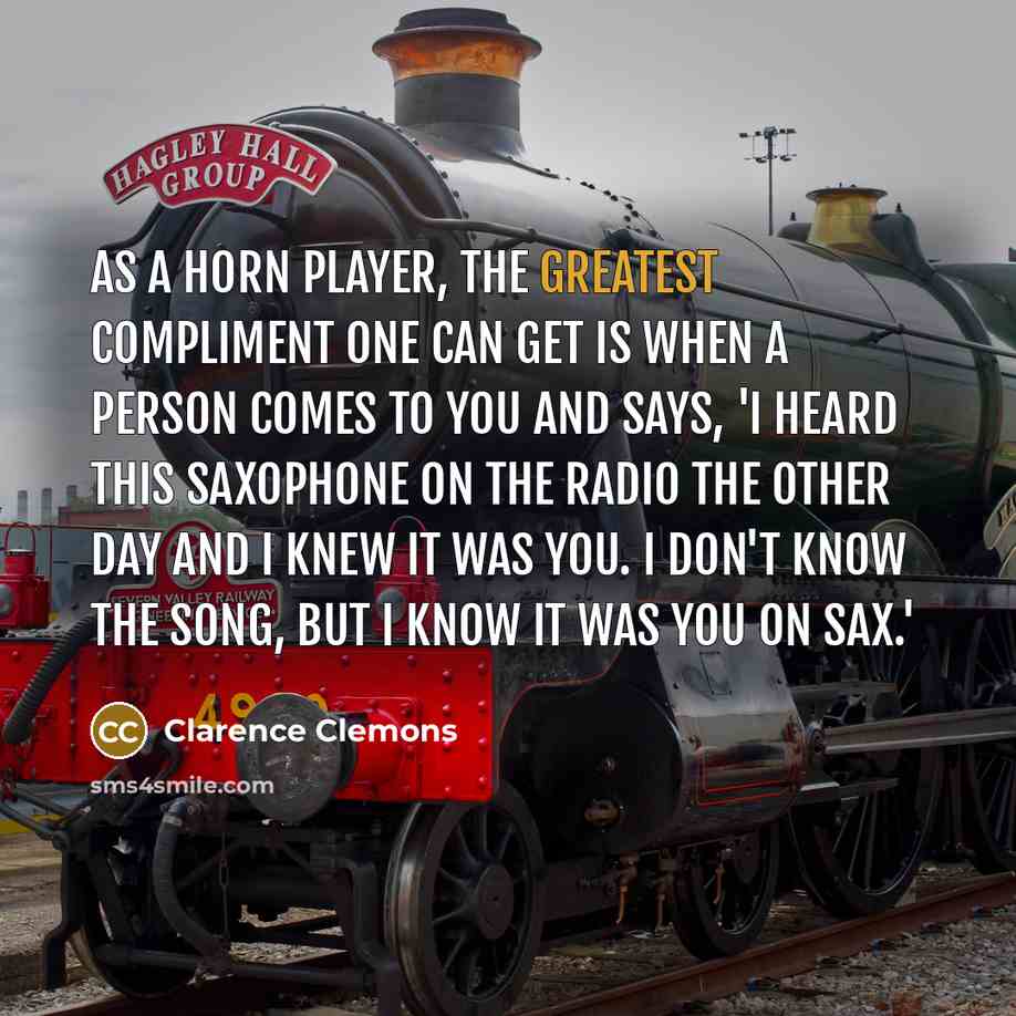 “As a horn player, the greatest compliment one can get is when a person comes to you and says, 'I heard this saxophone on the radio the other day and I knew it was you. I don't know the song, but I know it was you on sax.'” quote by Clarence Clemons