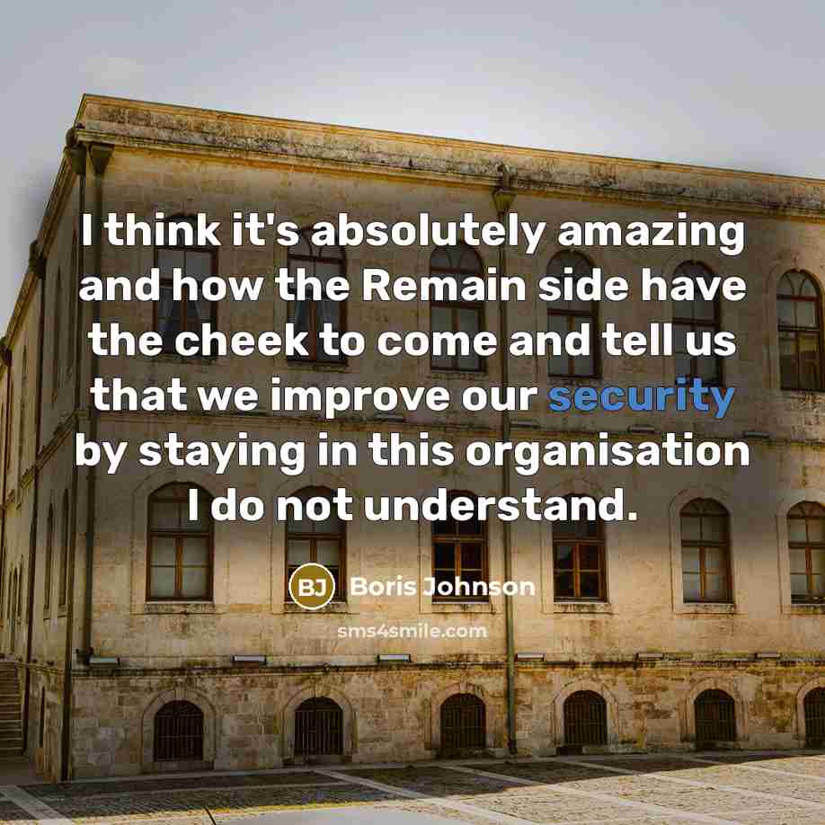 “I think it's absolutely amazing and how the Remain side have the cheek to come and tell us that we improve our security by staying in this organisation I do not understand.” quote by Boris Johnson