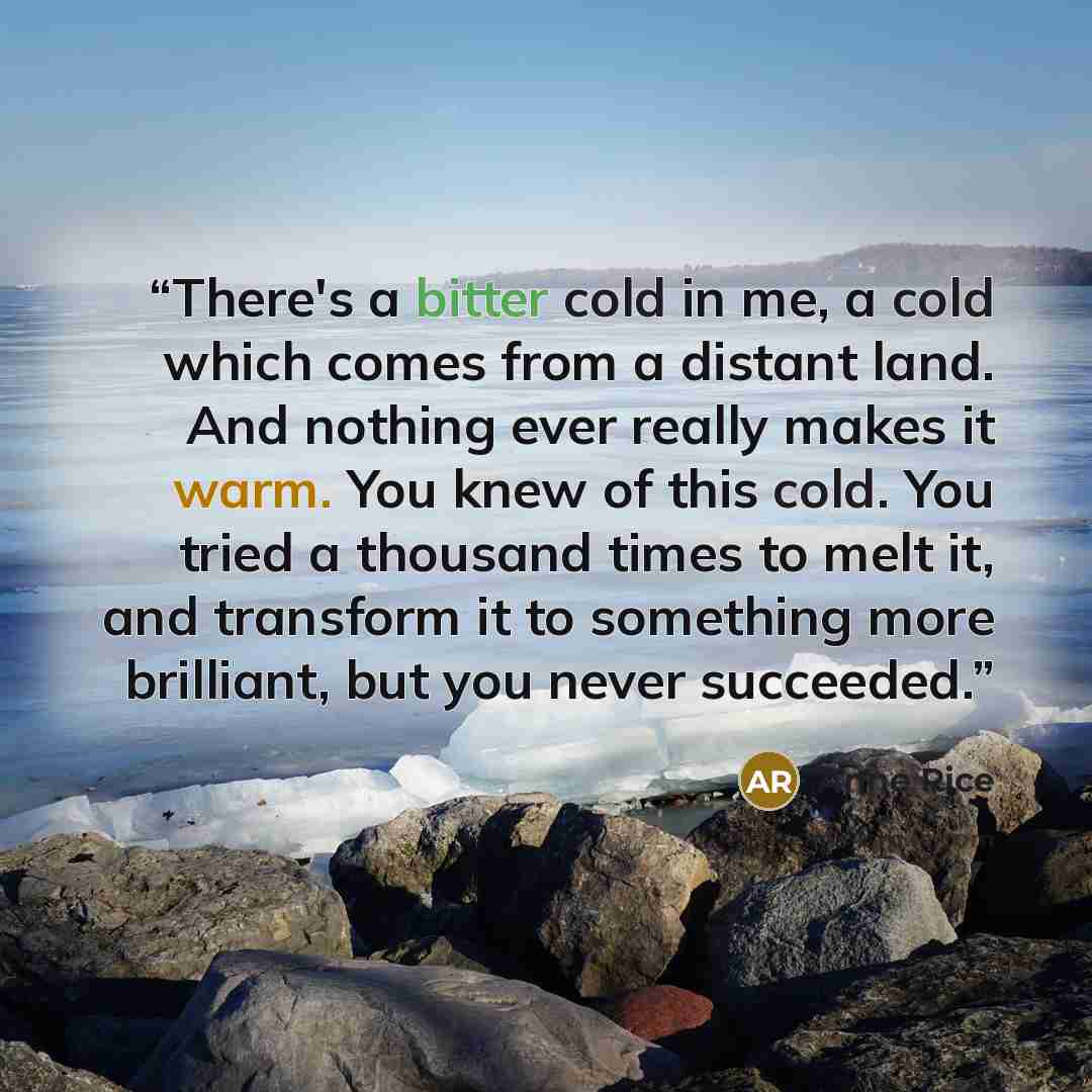 “There's a bitter cold in me, a cold which comes from a distant land. And nothing ever really makes it warm. You knew of this cold. You tried a thousand times to melt it, and transform it to something more brilliant, but you never succeeded.” quote by Anne Rice