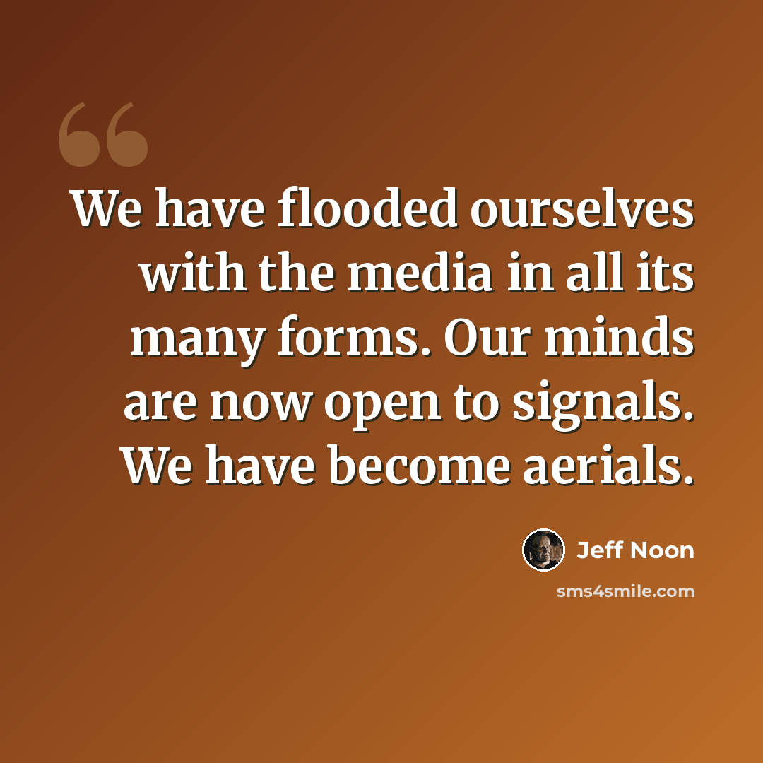 “We have flooded ourselves with the media in all its many forms. Our minds are now open to signals. We have become aerials.” quote by Jeff Noon