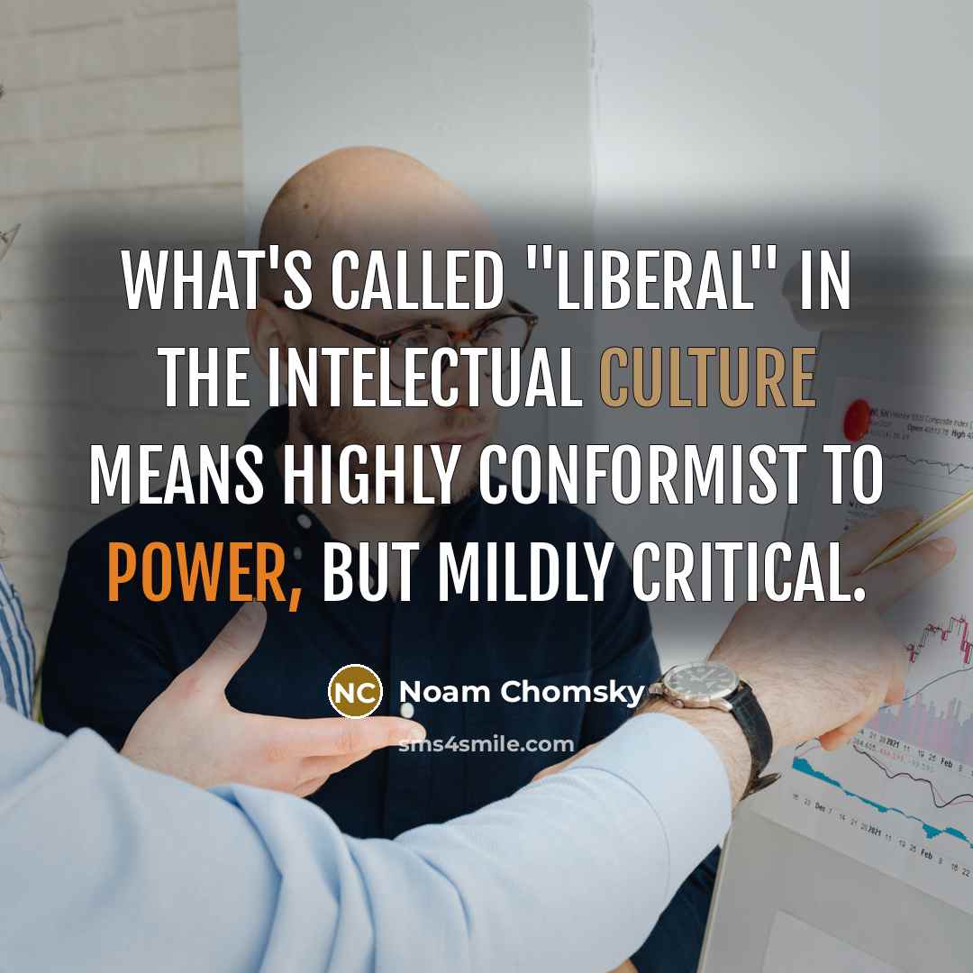 “What's called "liberal" in the intelectual culture means highly conformist to power, but mildly critical.” quote by Noam Chomsky