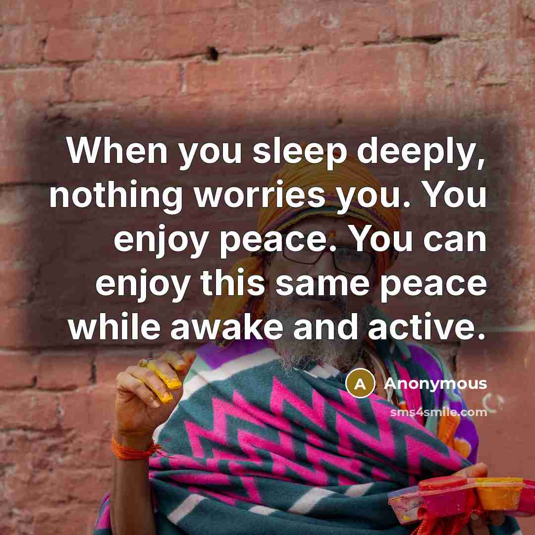 “When you sleep deeply, nothing worries you. You enjoy peace. You can enjoy this same peace while awake and active.” quote by Anonymous