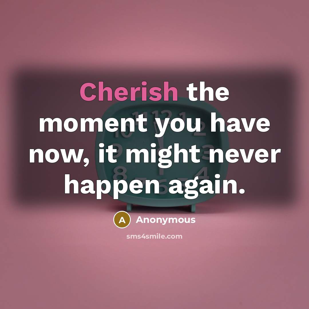 “Cherish the moment you have now, it might never happen again.” quote by Anonymous
