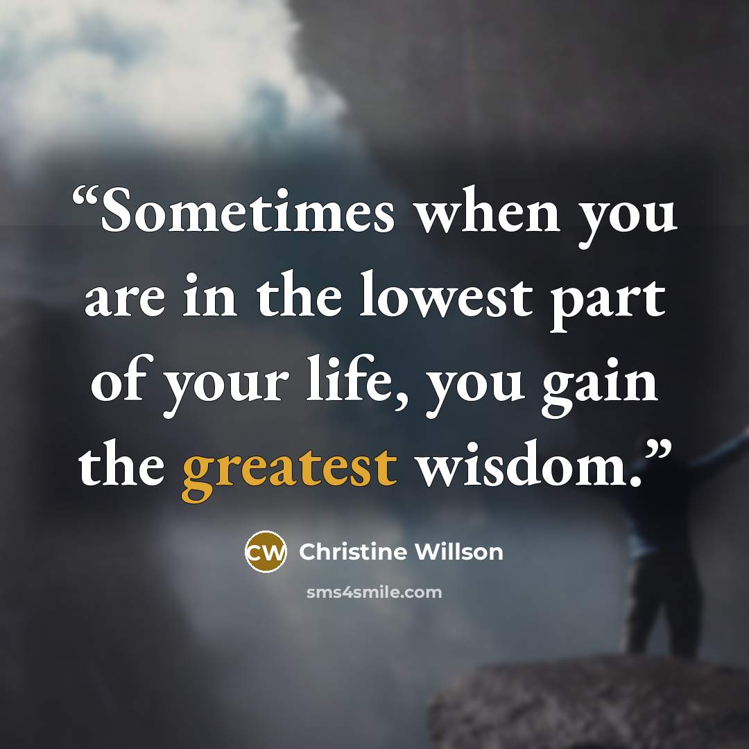 “Sometimes when you are in the lowest part of your life, you gain the greatest wisdom.” quote by Christine Willson