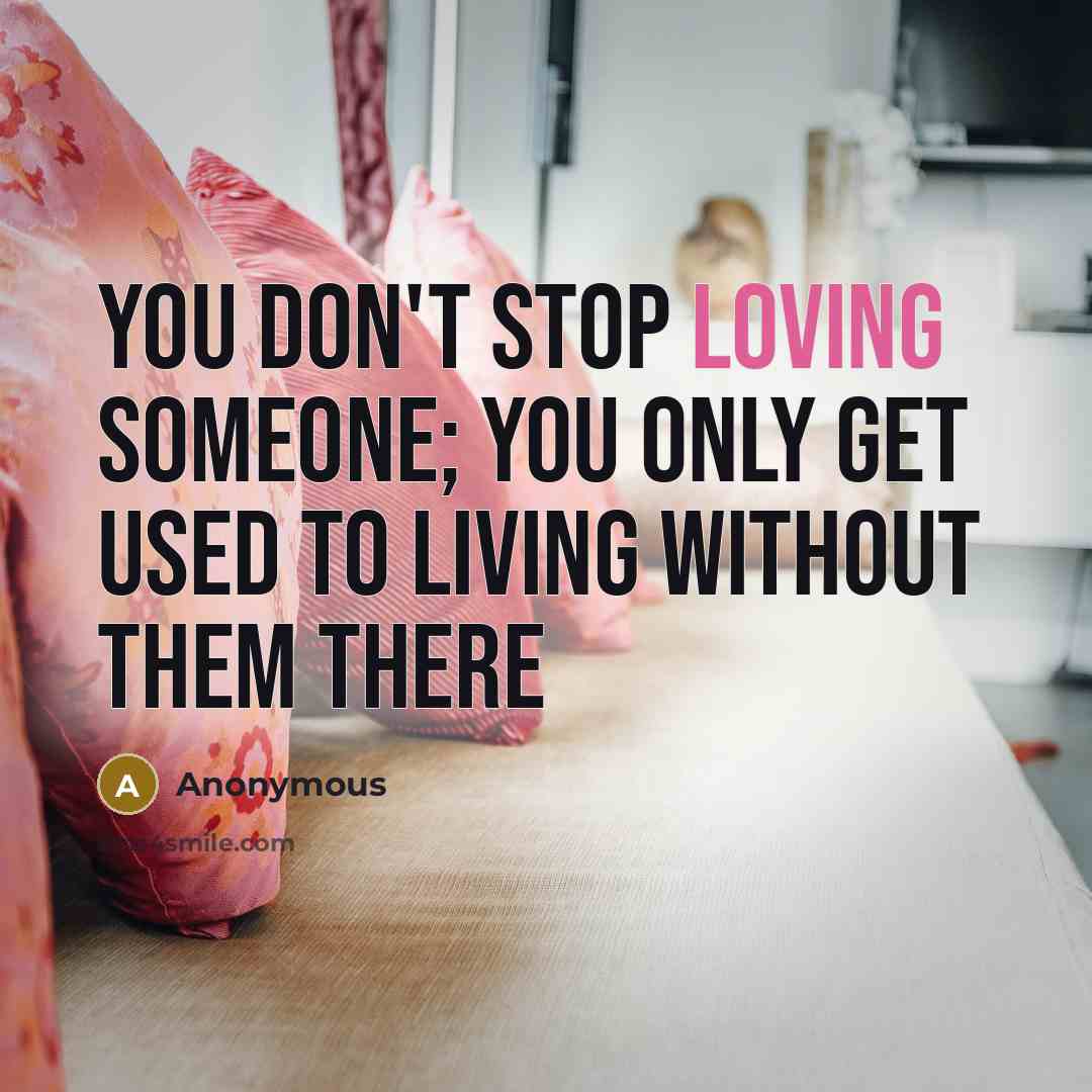 “You don't stop loving someone; you only get used to living without them there” quote by Anonymous