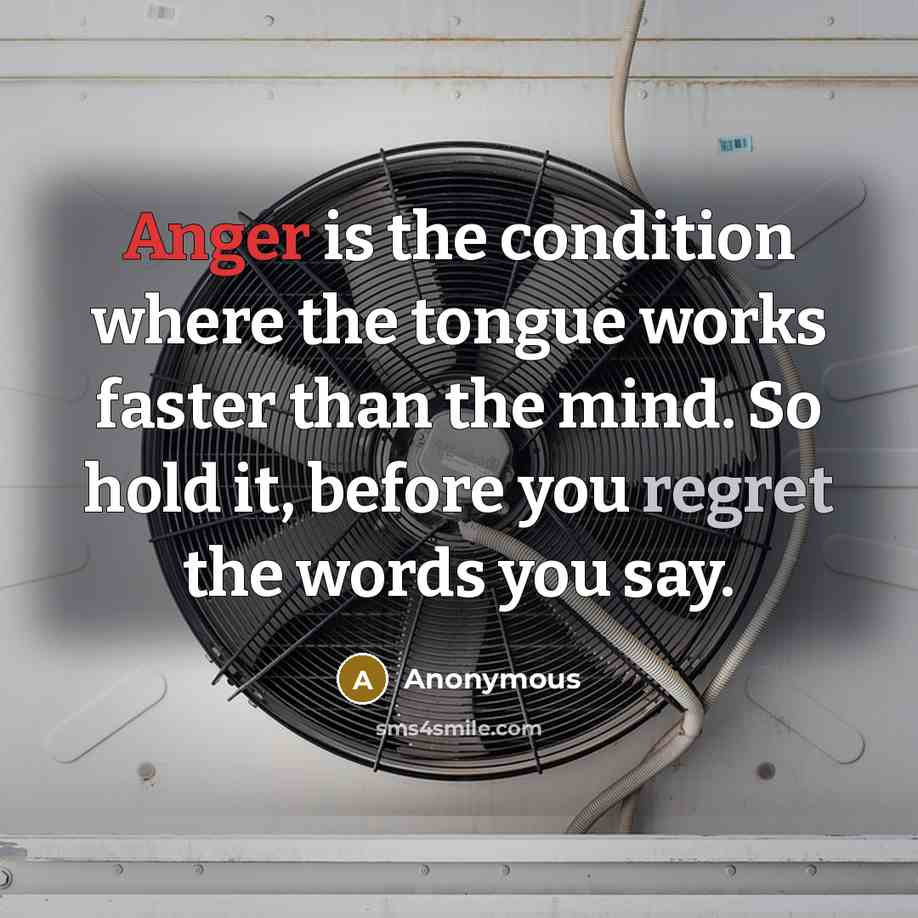 “Anger is the condition where the tongue works faster than the mind. So hold it, before you regret the words you say.” quote by Anonymous