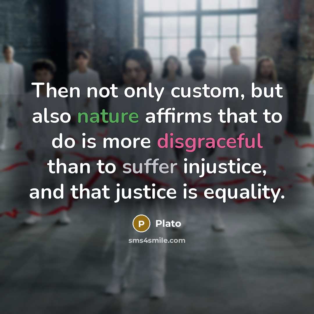 “Then not only custom, but also nature affirms that to do is more disgraceful than to suffer injustice, and that justice is equality.” quote by Plato
