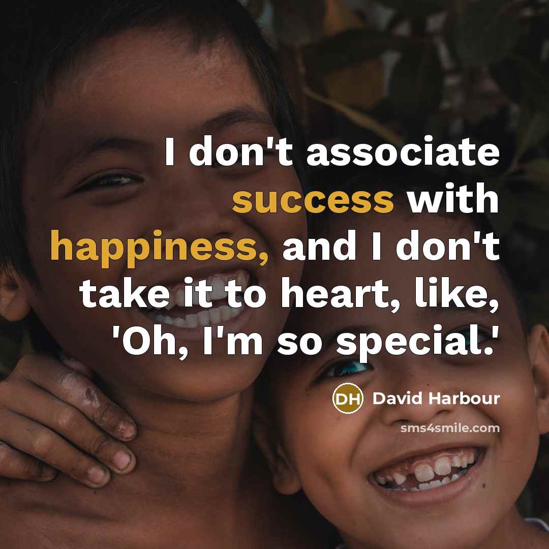 “I don't associate success with happiness, and I don't take it to heart, like, 'Oh, I'm so special.'” quote by David Harbour