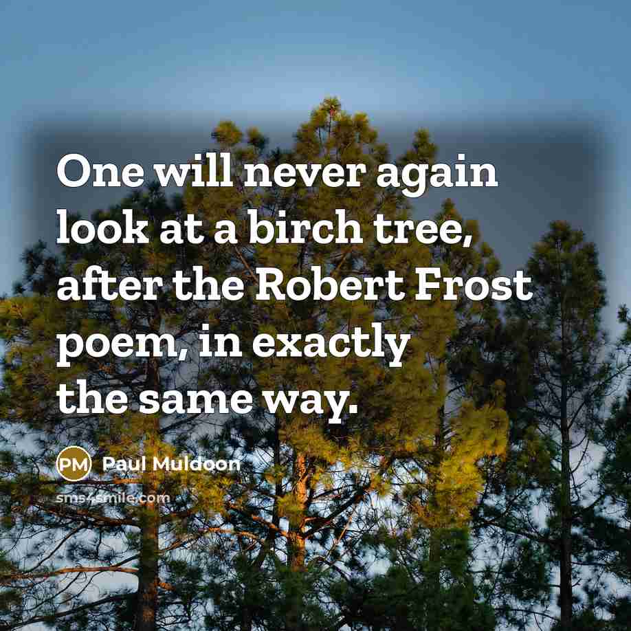 “One will never again look at a birch tree, after the Robert Frost poem, in exactly the same way.” quote by Paul Muldoon