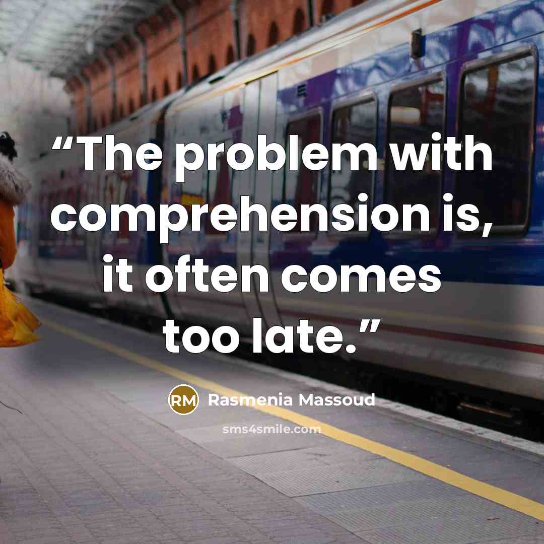 “The problem with comprehension is, it often comes too late.” quote by Rasmenia Massoud