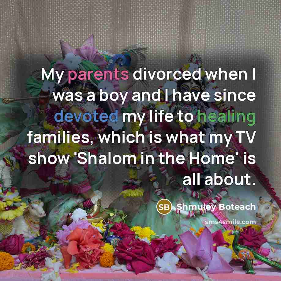 “My parents divorced when I was a boy and I have since devoted my life to healing families, which is what my TV show 'Shalom in the Home' is all about.” quote by Shmuley Boteach