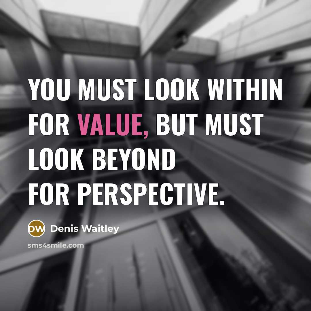 “You must look within for value, but must look beyond for perspective.” quote by Denis Waitley