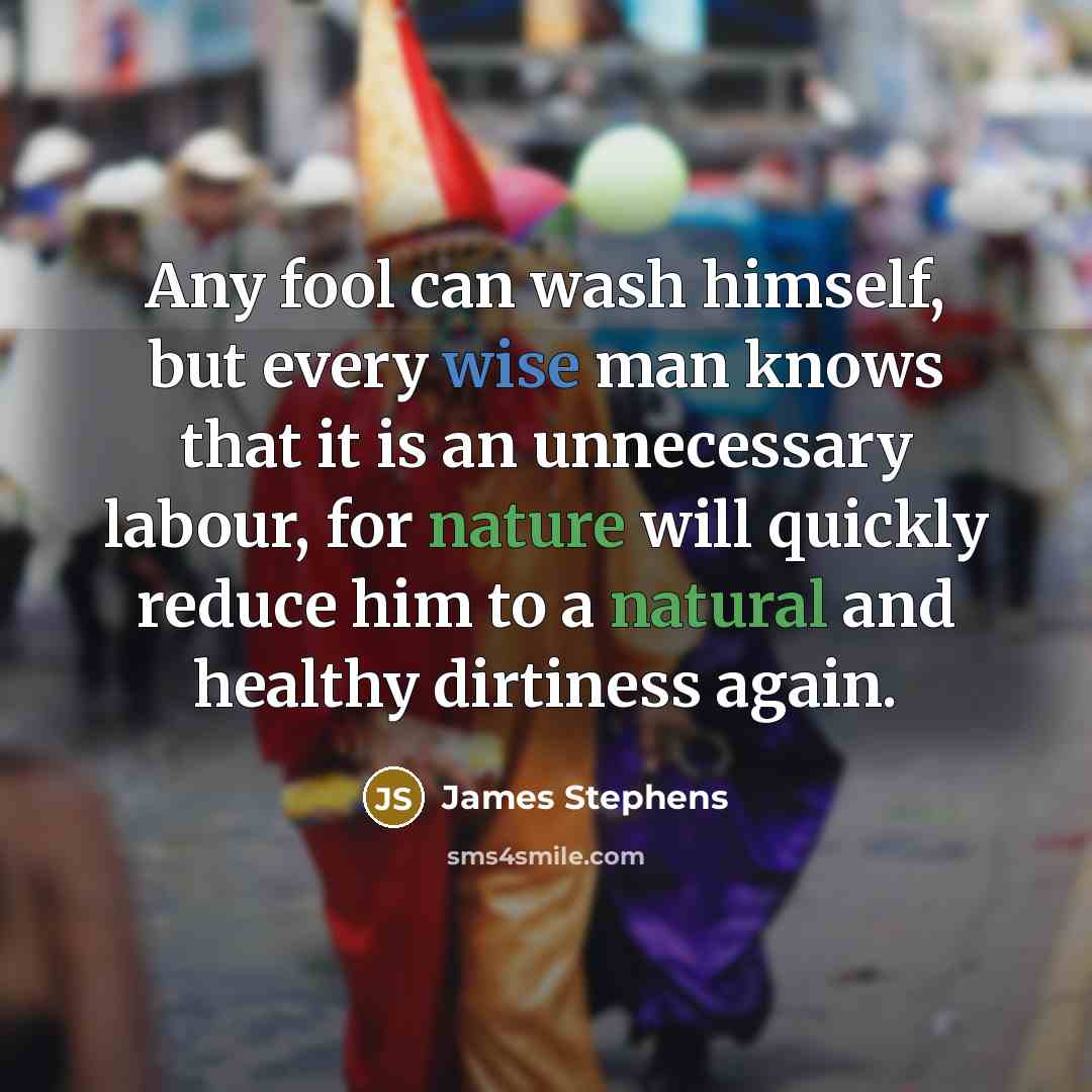 “Any fool can wash himself, but every wise man knows that it is an unnecessary labour, for nature will quickly reduce him to a natural and healthy dirtiness again.” quote by James Stephens
