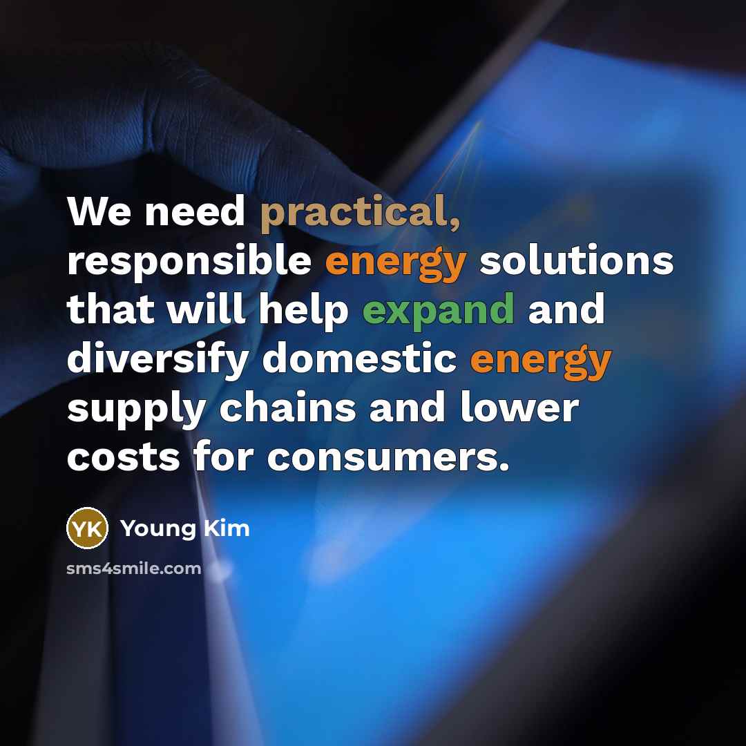 “We need practical, responsible energy solutions that will help expand and diversify domestic energy supply chains and lower costs for consumers.” quote by Young Kim