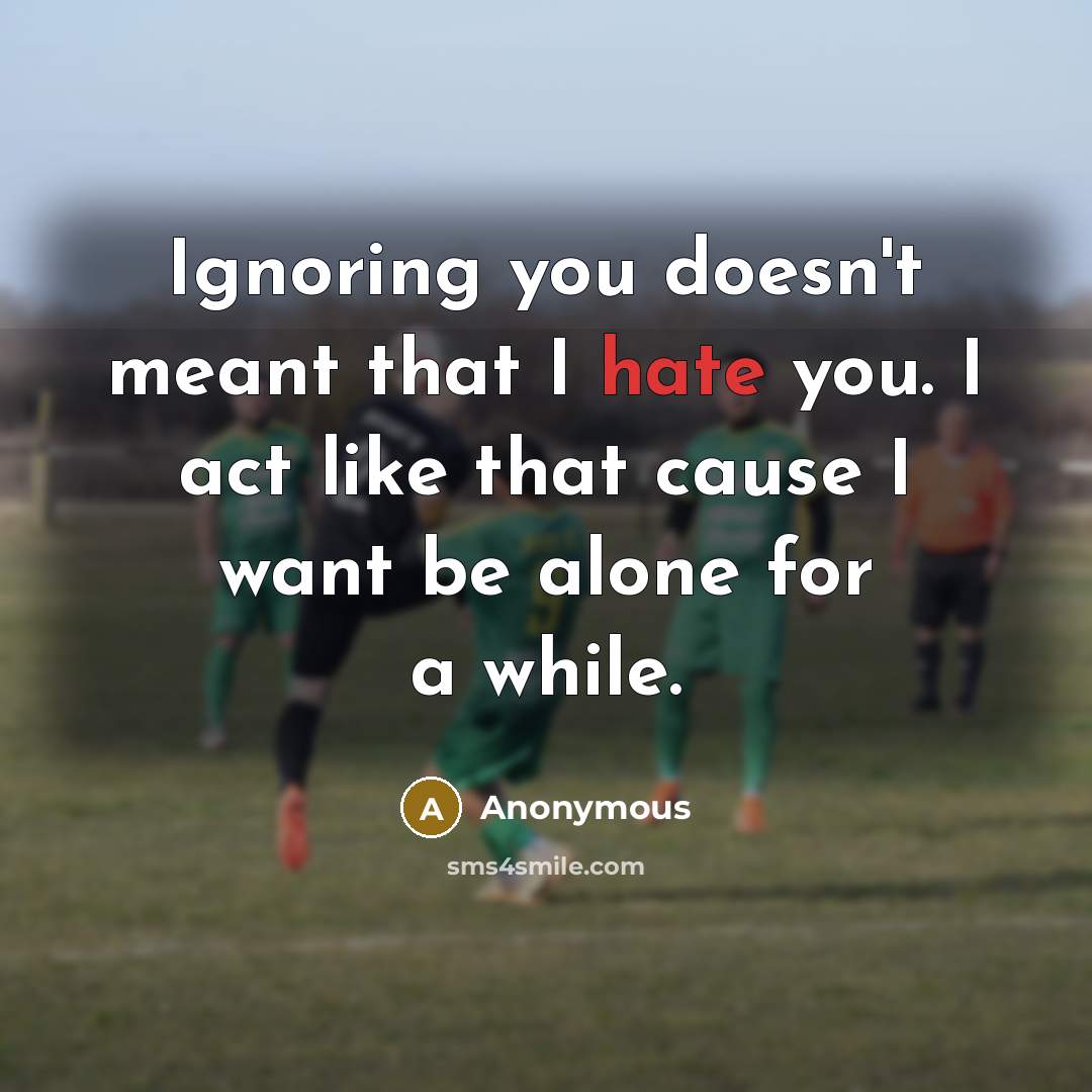 “Ignoring you doesn't meant that I hate you. I act like that cause I want be alone for a while.” quote by Anonymous