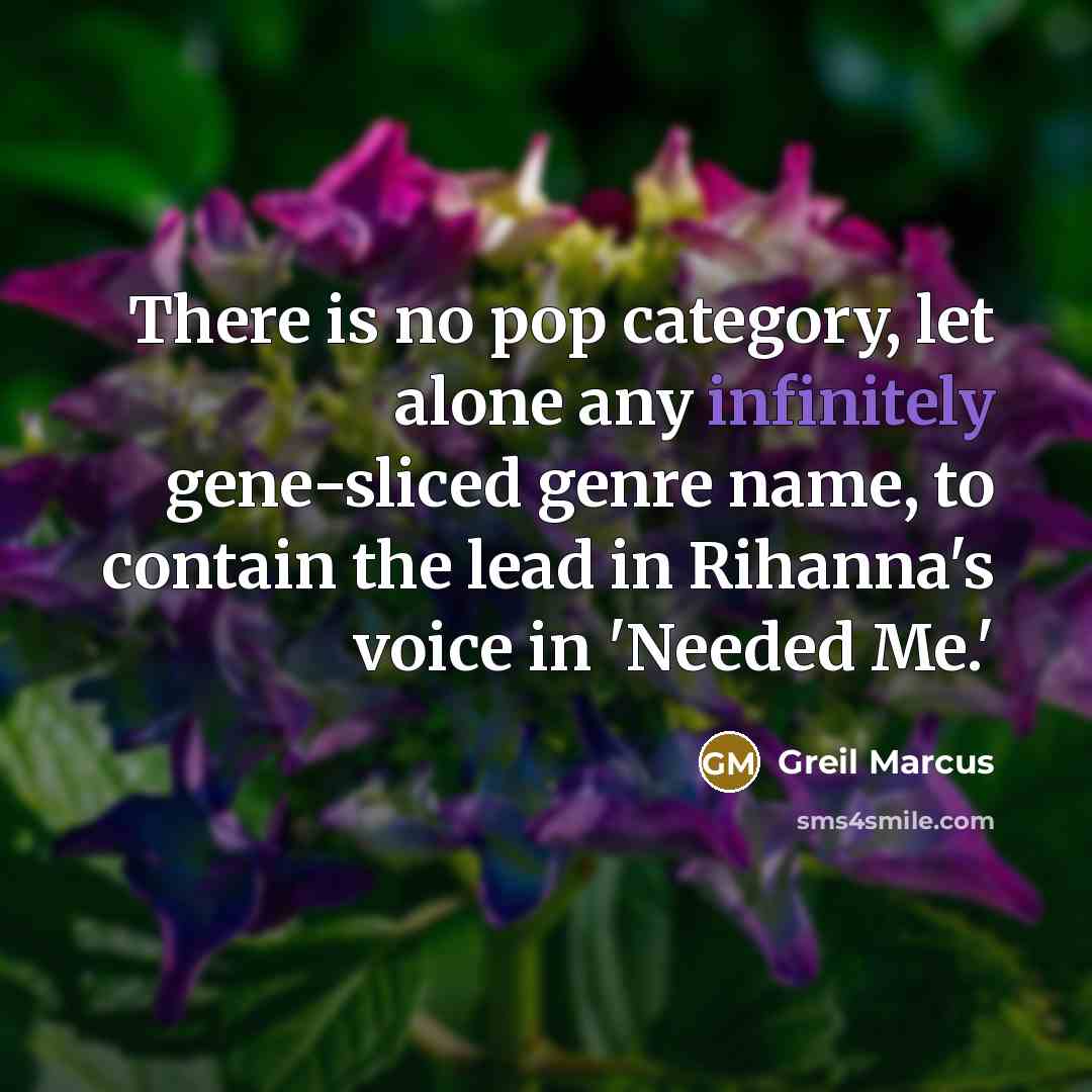 “There is no pop category, let alone any infinitely gene-sliced genre name, to contain the lead in Rihanna's voice in 'Needed Me.'” quote by Greil Marcus