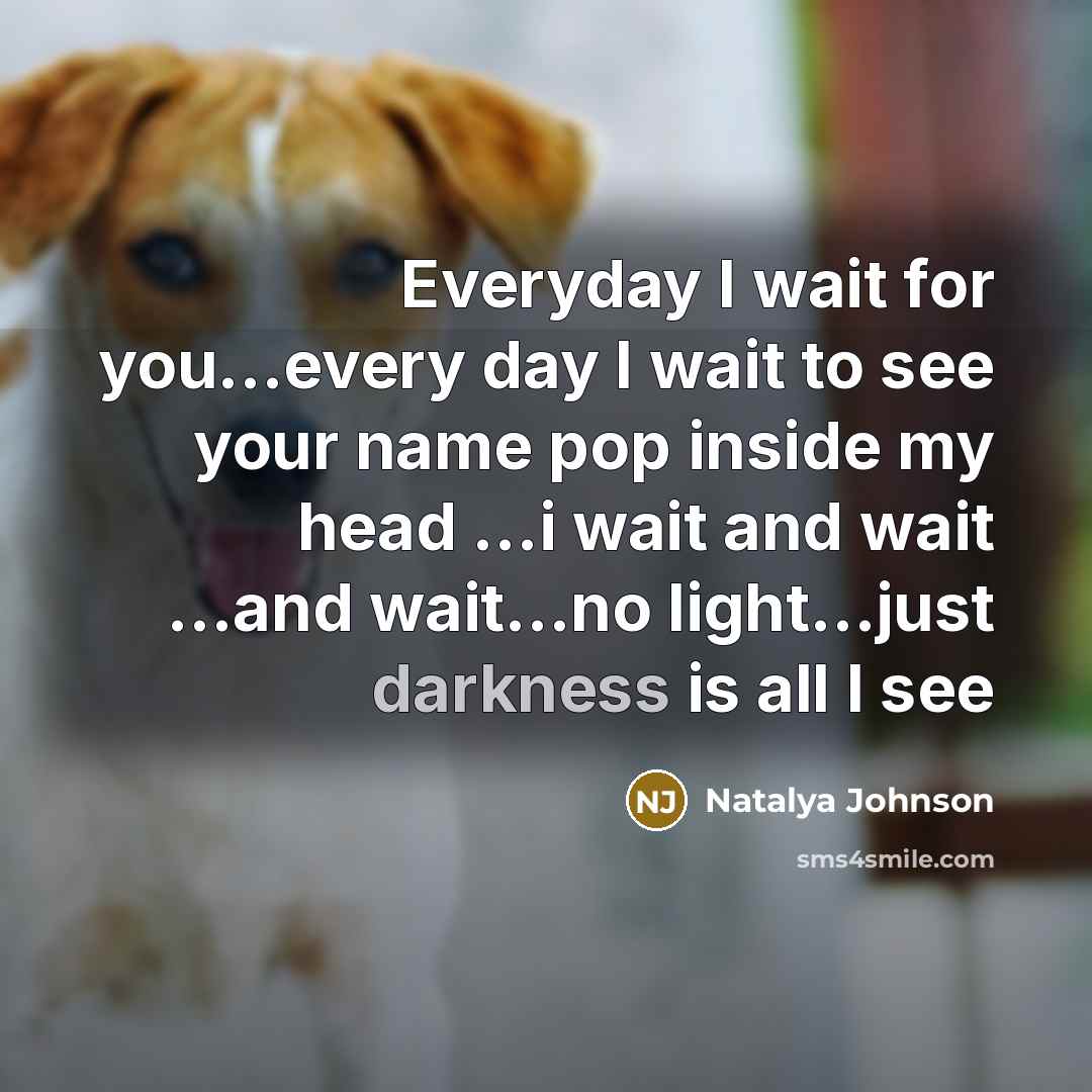 “Everyday I wait for you...every day I wait to see your name pop inside my head …i wait and wait ...and wait...no light…just darkness is all I see” quote by Natalya Johnson