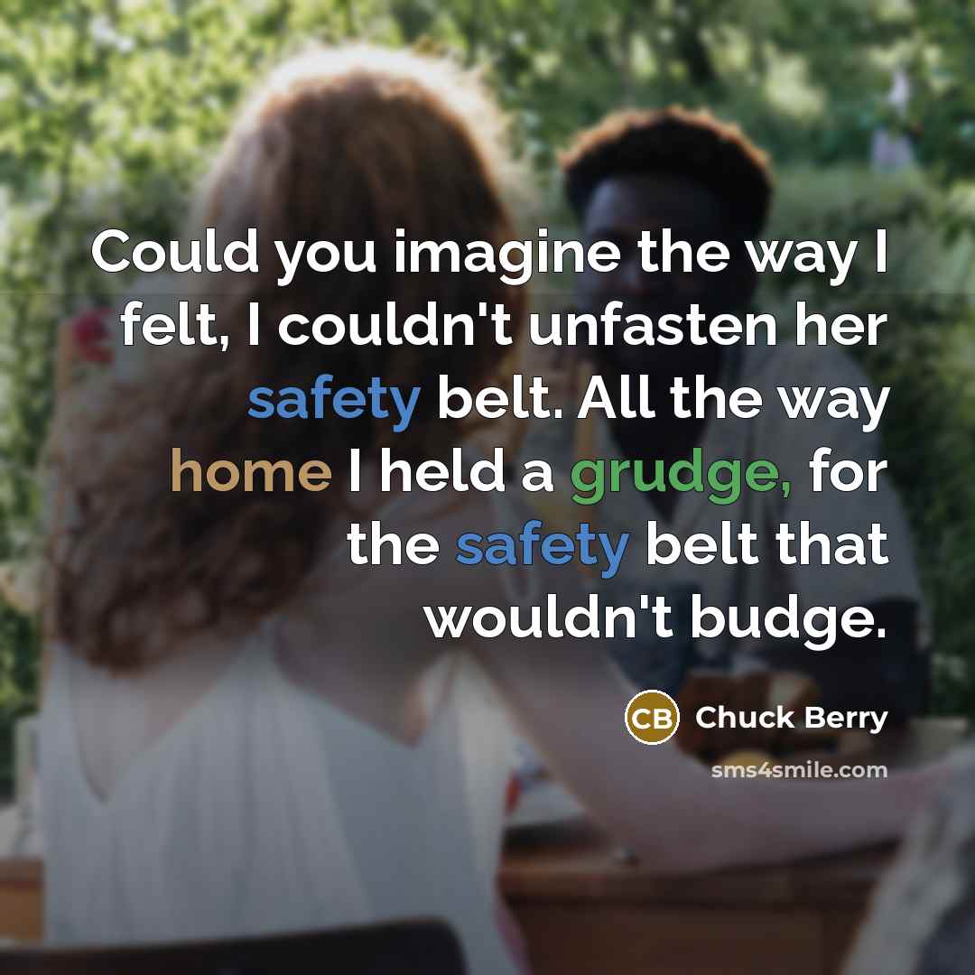 “Could you imagine the way I felt, I couldn't unfasten her safety belt. All the way home I held a grudge, for the safety belt that wouldn't budge.” quote by Chuck Berry