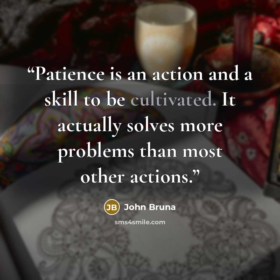 “Patience is an action and a skill to be cultivated. It actually solves more problems than most other actions.” quote by John Bruna