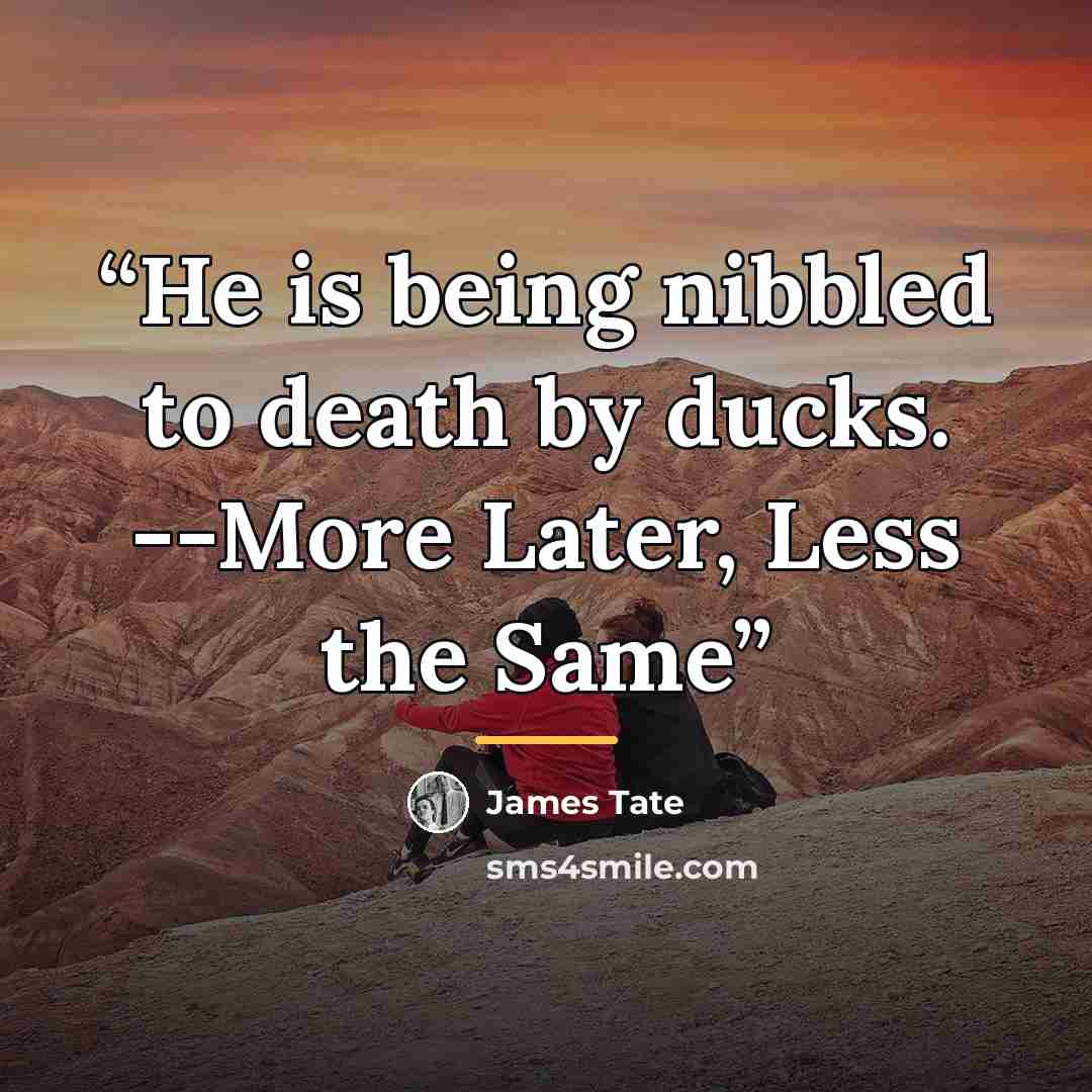 “He is being nibbled to death by ducks. --More Later, Less the Same” quote by James Tate