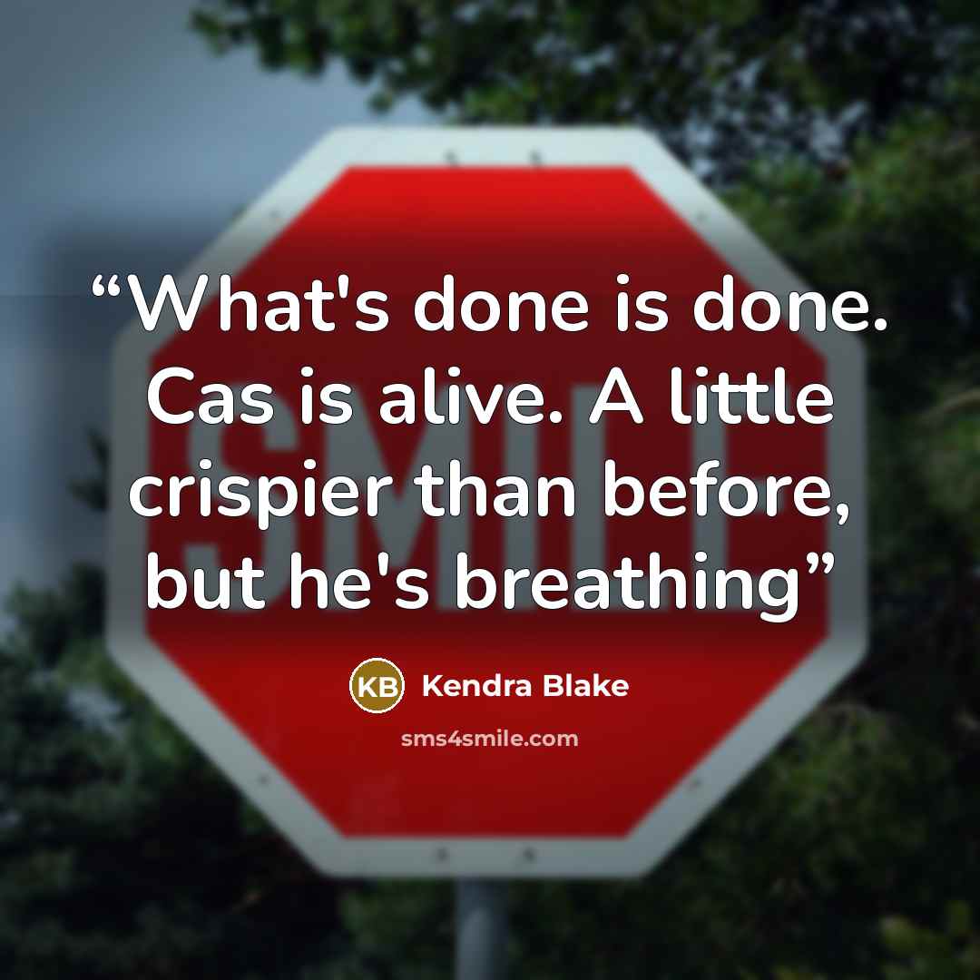 “What's done is done. Cas is alive. A little crispier than before, but he's breathing” quote by Kendra Blake